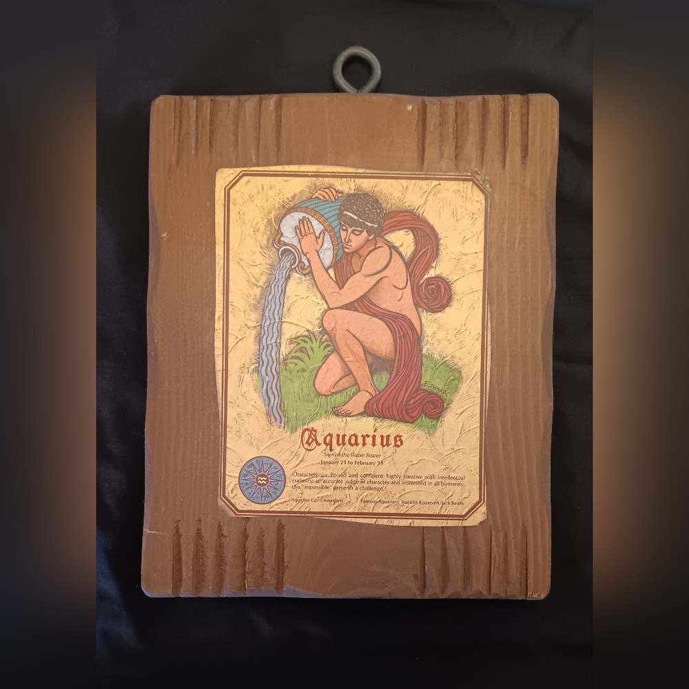 Vintage 1975 Decorative Aquarius Zodiac Wall Plaque Handmade Gatlinburg, TN